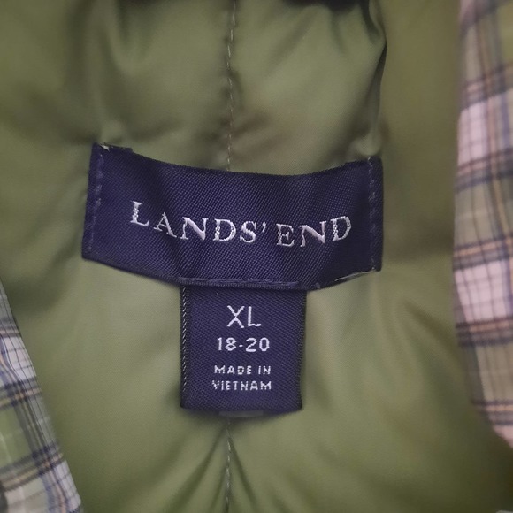 Lands End Womens Green Checked Down Blend Snap Vest Size XL - Picture 4 of 7